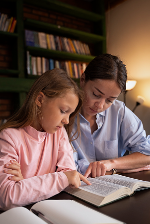 Mother and child reading